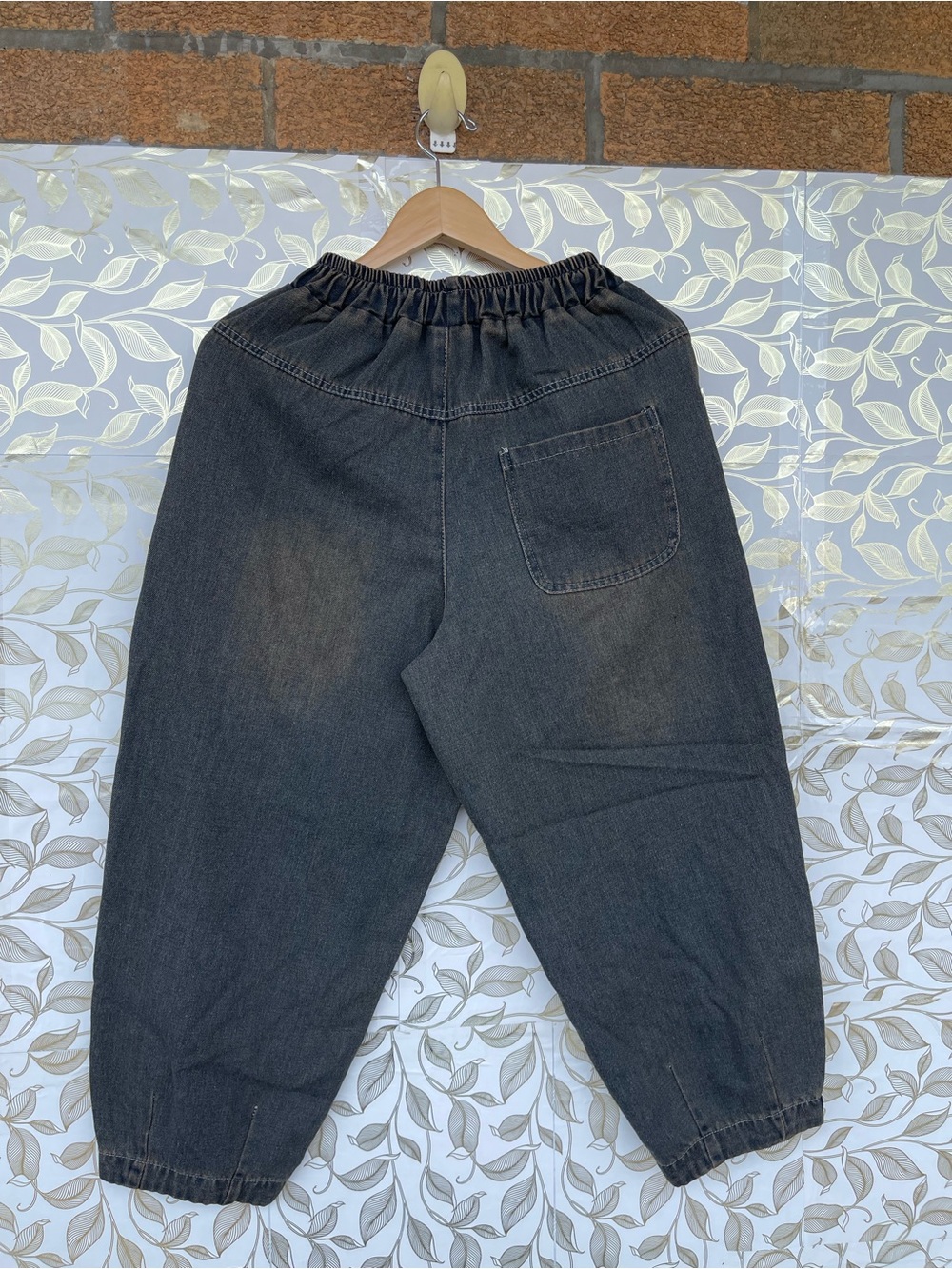 Bohemian Cat Fish Embroidery Linen Jogger Pants Antique Brown Small S - Picture 7 of 7